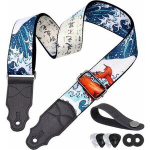 Guitar Strap Adjustable Leather Ends Acoustic Electric Bass Strap With Picks